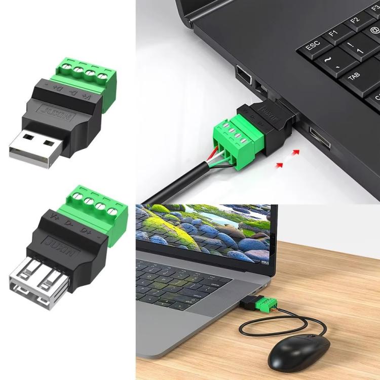 JUXIN USB2.0 Plug Adapter Type-A to 4 Pin Screw Terminal Block Connector, Spec: Female
