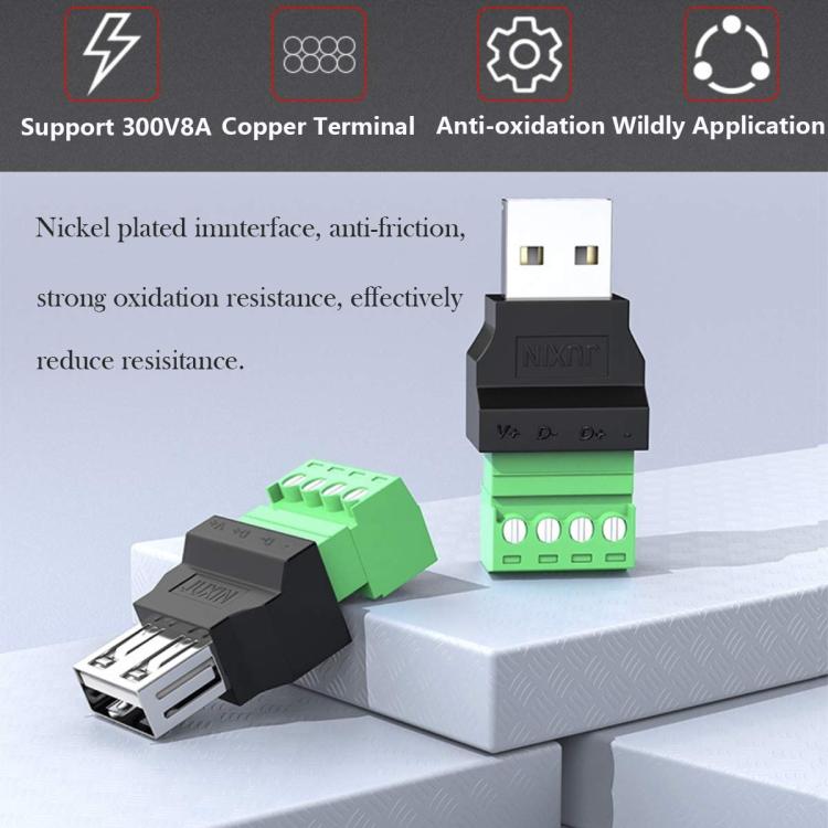 JUXIN USB2.0 Plug Adapter Type-A to 4 Pin Screw Terminal Block Connector, Spec: Female