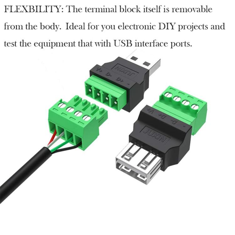 JUXIN USB2.0 Plug Adapter Type-A to 4 Pin Screw Terminal Block Connector, Spec: Female