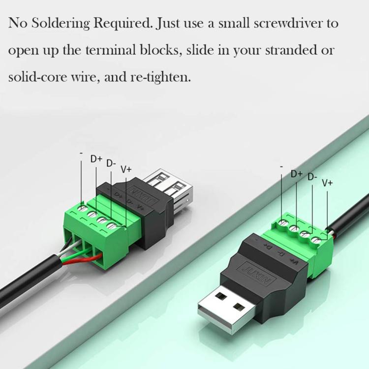 JUXIN USB2.0 Plug Adapter Type-A to 4 Pin Screw Terminal Block Connector, Spec: Female