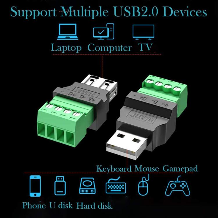 JUXIN USB2.0 Plug Adapter Type-A to 4 Pin Screw Terminal Block Connector, Spec: Female