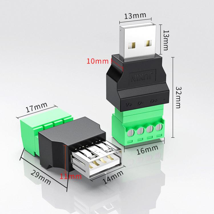 JUXIN USB2.0 Plug Adapter Type-A to 4 Pin Screw Terminal Block Connector, Spec: Female