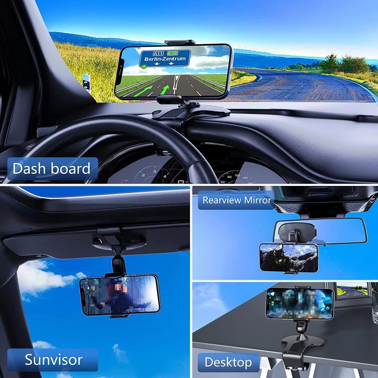 Car Dashboard Sun Visor Phone Mount Holder Center Console Navigation Bracket - Black