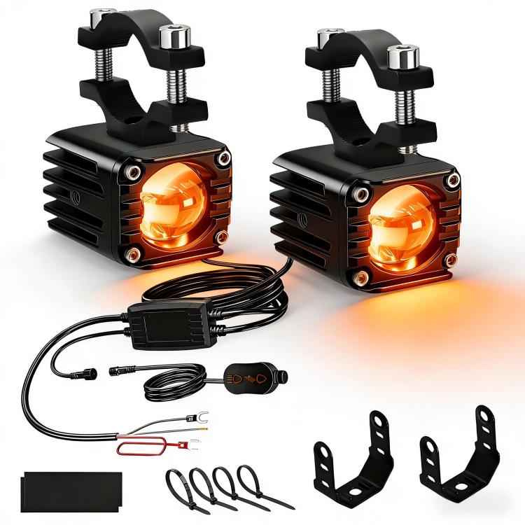 40W Motorcycle Wired Switch Integrated Waterproof Demon Eye Spotlight - Orange Light