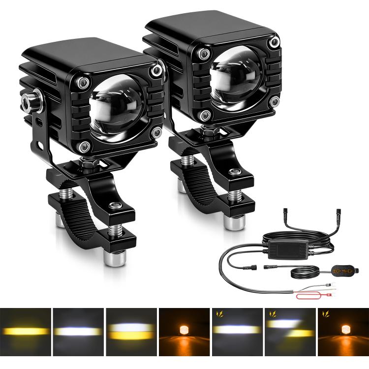 40W Motorcycle Wired Switch Integrated Waterproof Demon Eye Spotlight - Orange Light