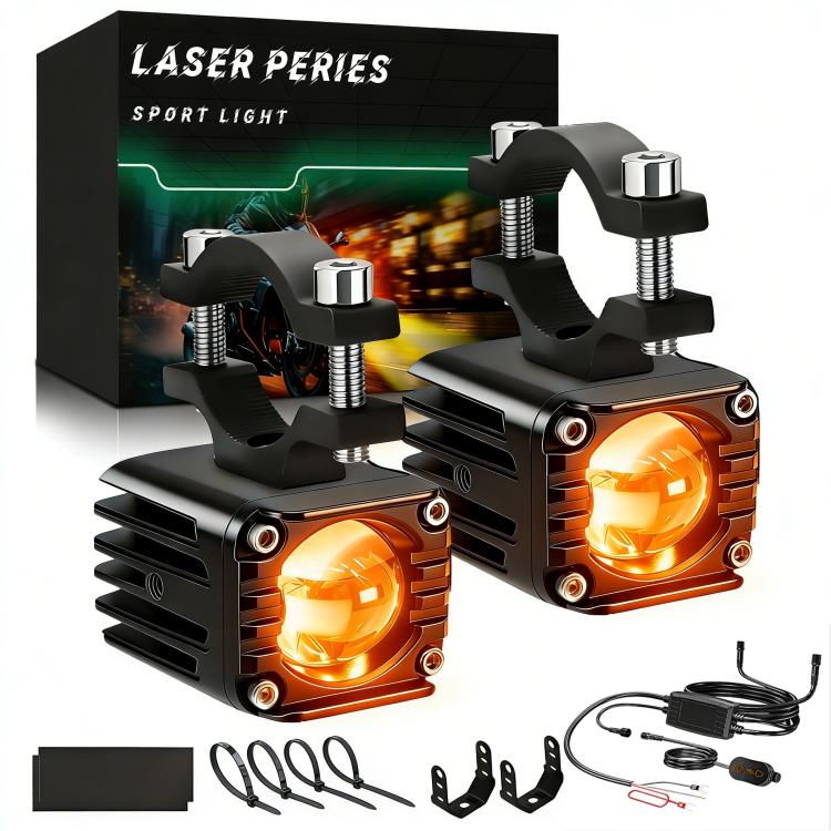 40W Motorcycle Wired Switch Integrated Waterproof Demon Eye Spotlight - Orange Light