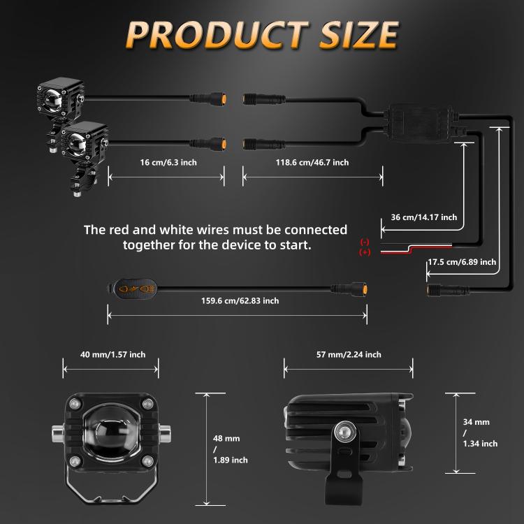 40W Motorcycle Wired Switch Integrated Waterproof Demon Eye Spotlight - Orange Light