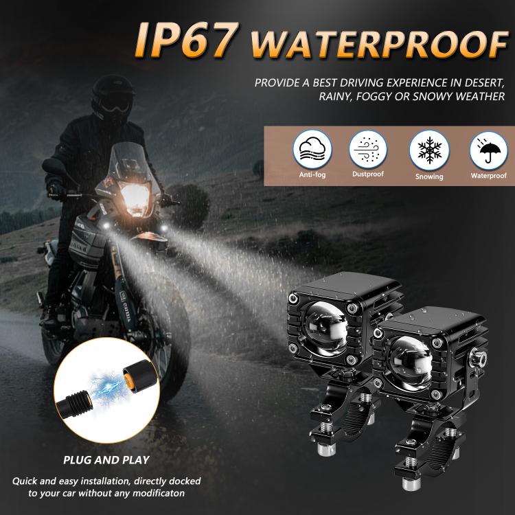 40W Motorcycle Wired Switch Integrated Waterproof Demon Eye Spotlight - Orange Light