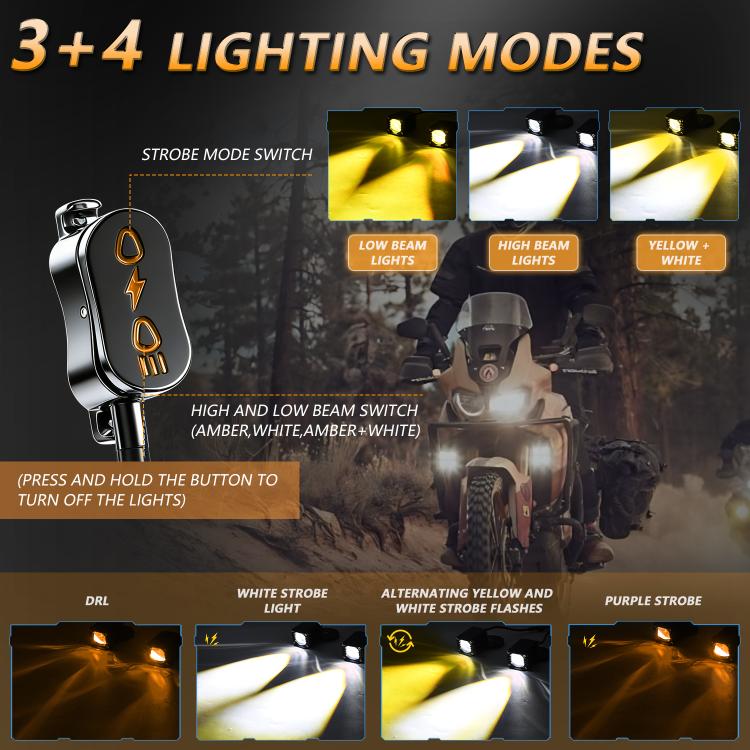 40W Motorcycle Wired Switch Integrated Waterproof Demon Eye Spotlight - Orange Light