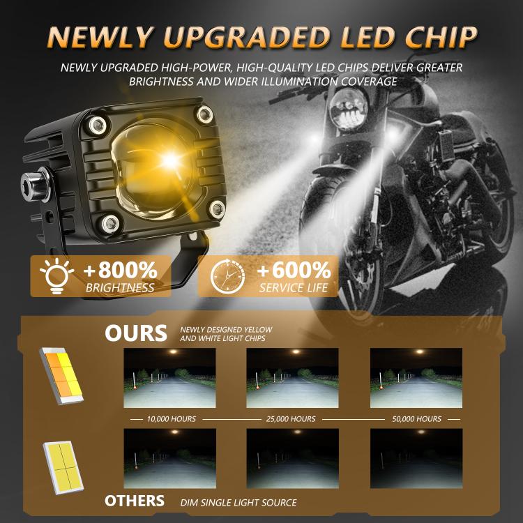 40W Motorcycle Wired Switch Integrated Waterproof Demon Eye Spotlight - Orange Light