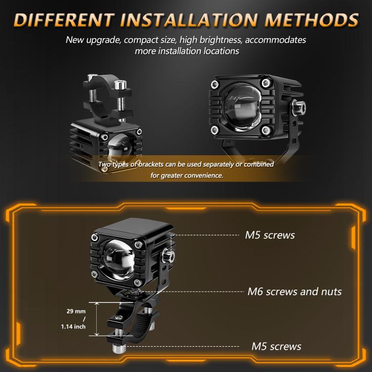 40W Motorcycle Wired Switch Integrated Waterproof Demon Eye Spotlight - Orange Light