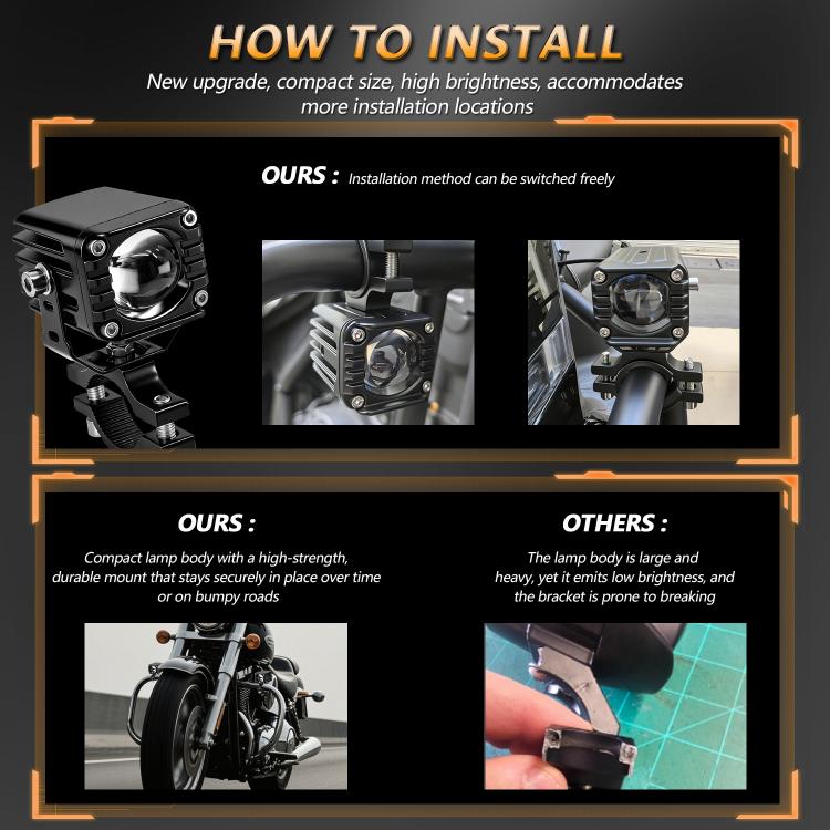 40W Motorcycle Wired Switch Integrated Waterproof Demon Eye Spotlight - Orange Light