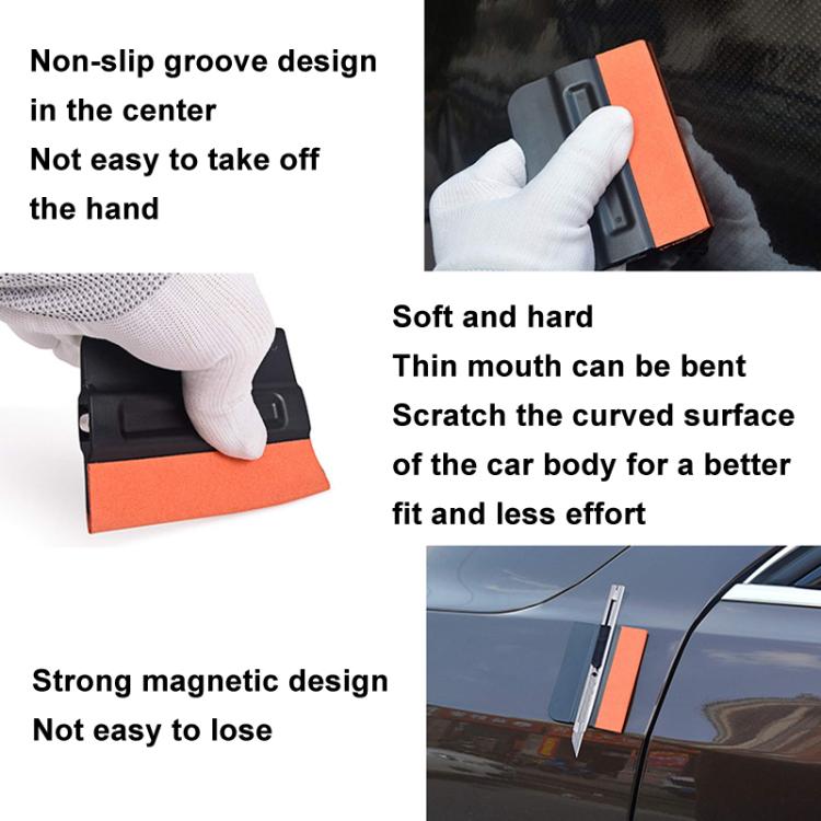 Hard ABS Car Film Scraper Imitation Buckskin Scraper With Magnetic Attraction - Black