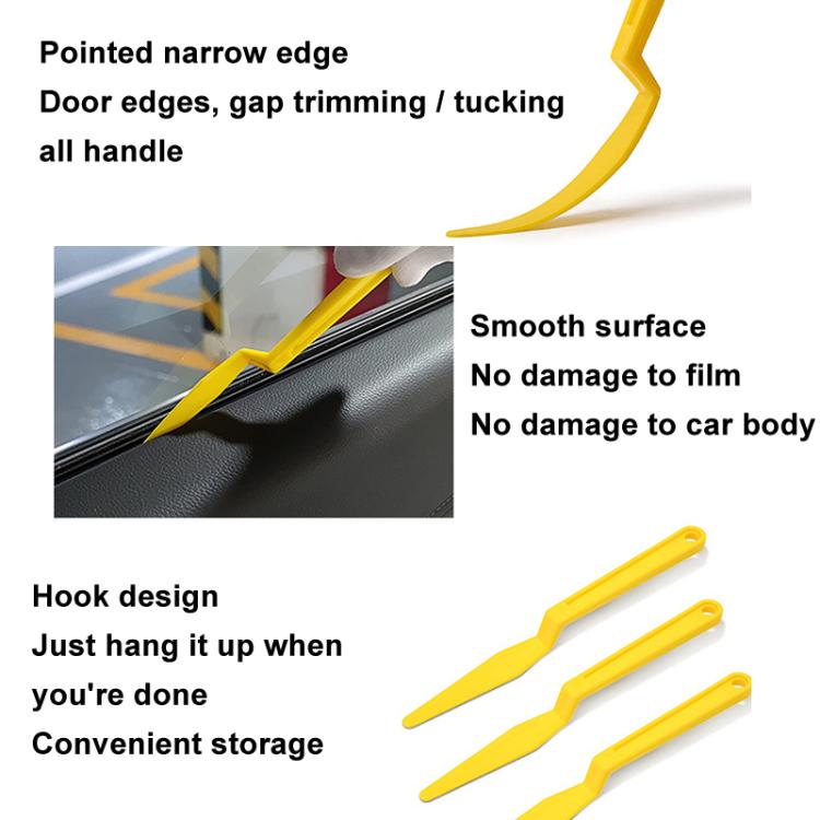 3pcs Car Film Scraper Seam Tape Handling Tools - Yellow