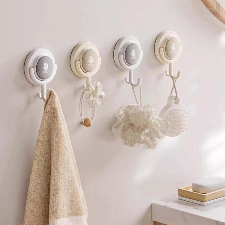 Suction Cup Hook No Hole Bathroom Strong Load-bearing Swivel Wall Behind Door No Trace Sticky Wall Hook, Color: Apricot  - Flat Hook