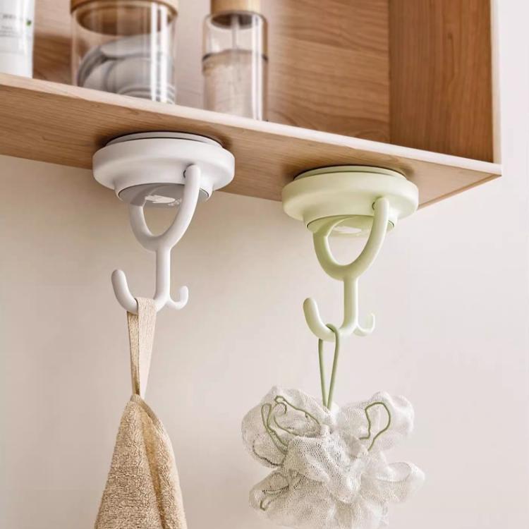 Suction Cup Hook No Hole Bathroom Strong Load-bearing Swivel Wall Behind Door No Trace Sticky Wall Hook, Color: Gray  - Curved Hook