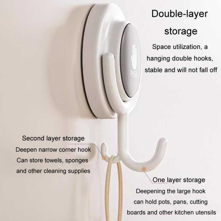 Suction Cup Hook No Hole Bathroom Strong Load-bearing Swivel Wall Behind Door No Trace Sticky Wall Hook, Color: Gray  - Curved Hook