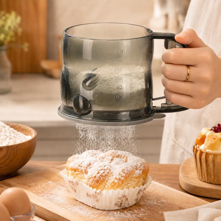 Kitchen Handheld Semi-Automatic Flour Sifter Baking Assistant Powder Sieving Tool - Tea Gray