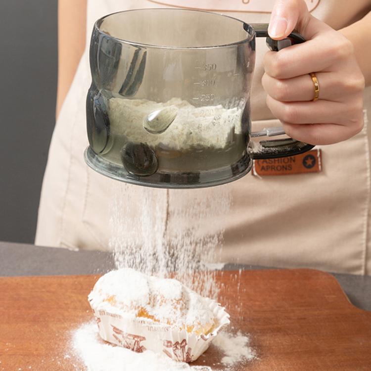 Kitchen Handheld Semi-Automatic Flour Sifter Baking Assistant Powder Sieving Tool - Tea Gray