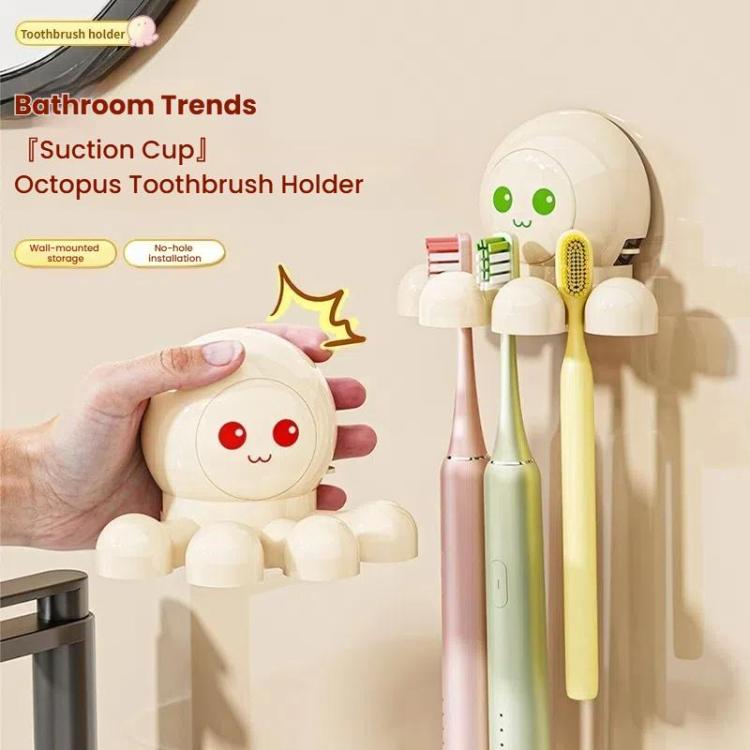 Octopus Suction Cup Toothbrush Holder Bathroom Wall Mounted Toothbrush Storage Shelf