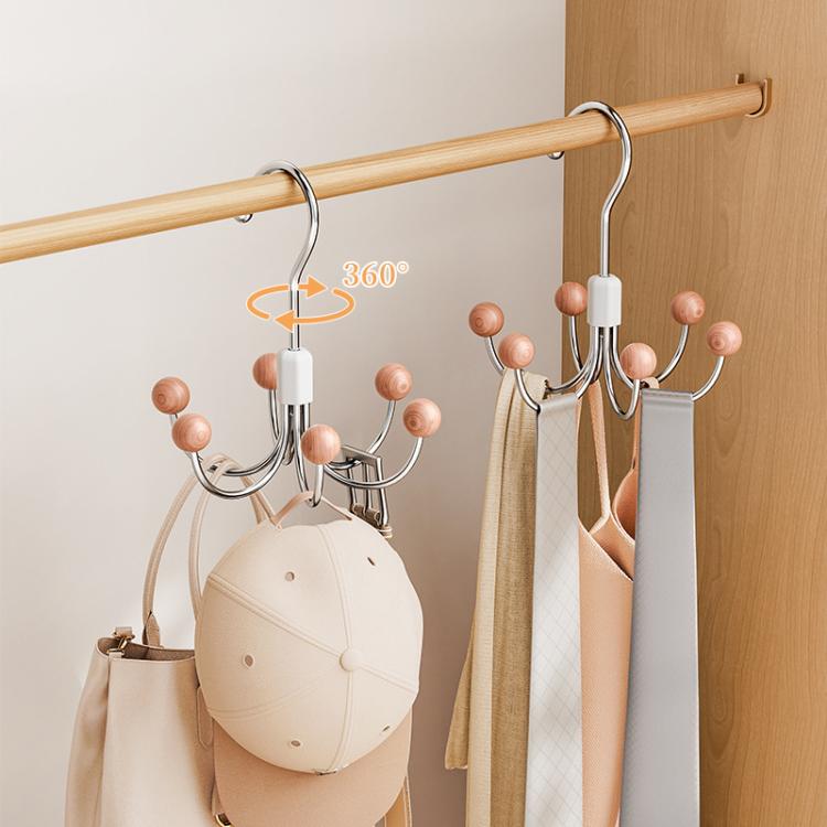 Six Claws Hooks 360 Degree Rotating Wardrobe Bag Hanger Multi-functional Underwear Clothes Storage Hooks - Cedarwood Beads