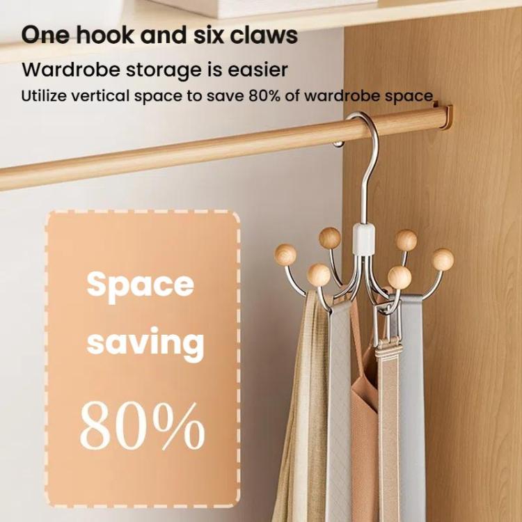 Six Claws Hooks 360 Degree Rotating Wardrobe Bag Hanger Multi-functional Underwear Clothes Storage Hooks - Cedarwood Beads