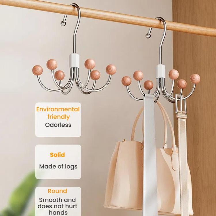 Six Claws Hooks 360 Degree Rotating Wardrobe Bag Hanger Multi-functional Underwear Clothes Storage Hooks - Cedarwood Beads
