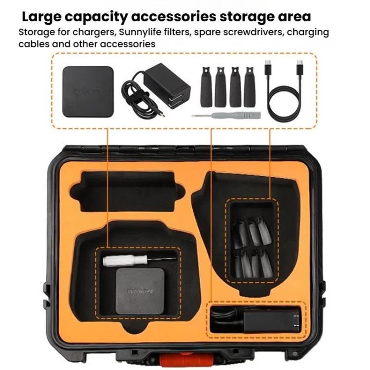 For DJI Flip Sunnylife AQX-19 Waterproof Storage Protective Suitcase Aerial Camera Smooth Flying Kit Bag - Black