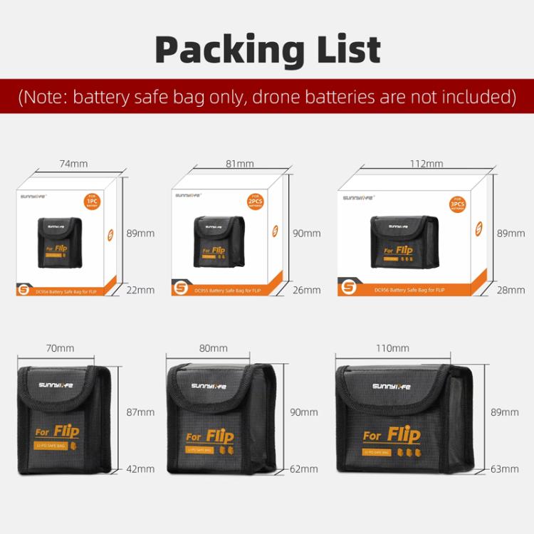 For DJI Flip Sunnylife Battery Explosion Proof Bag Li-ion Safety Storage Bag Flame Retardant Protective Bag Small  - For 1 Battery