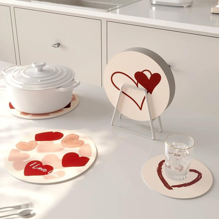 30x30cm Vintage Placemat Round Absorbent Thermal Insulation Table Mat Bar Coaster Dishes Western Placemat, Style: Halo Heart Blue