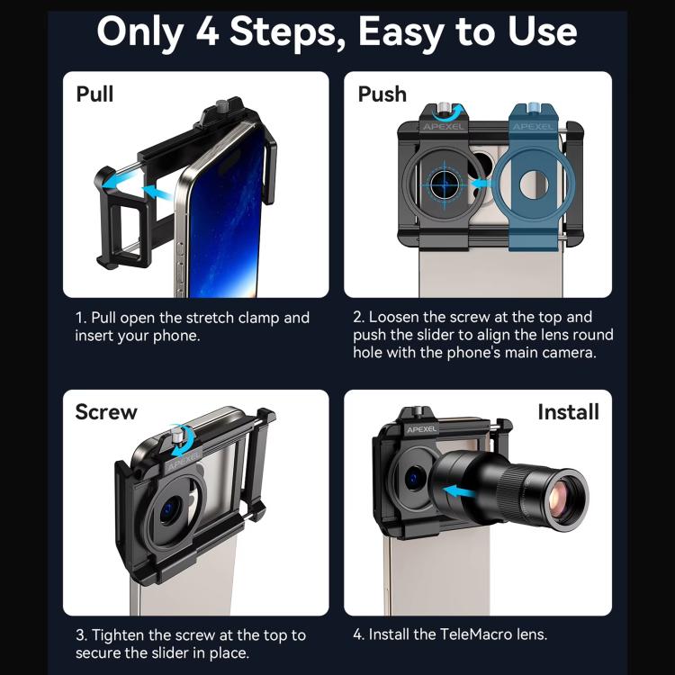 APEXEL APL-TM6 Portable 6X Telephoto Macro 2 In 1 Cell Phone Lens