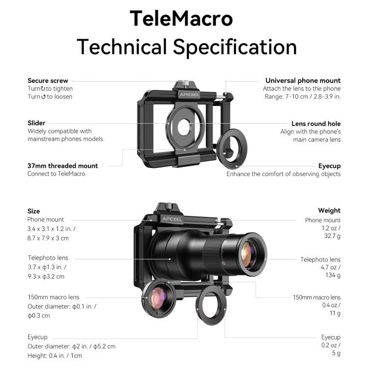 APEXEL APL-TM6 Portable 6X Telephoto Macro 2 In 1 Cell Phone Lens