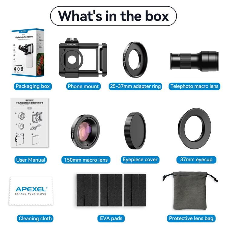 APEXEL APL-TM6 Portable 6X Telephoto Macro 2 In 1 Cell Phone Lens