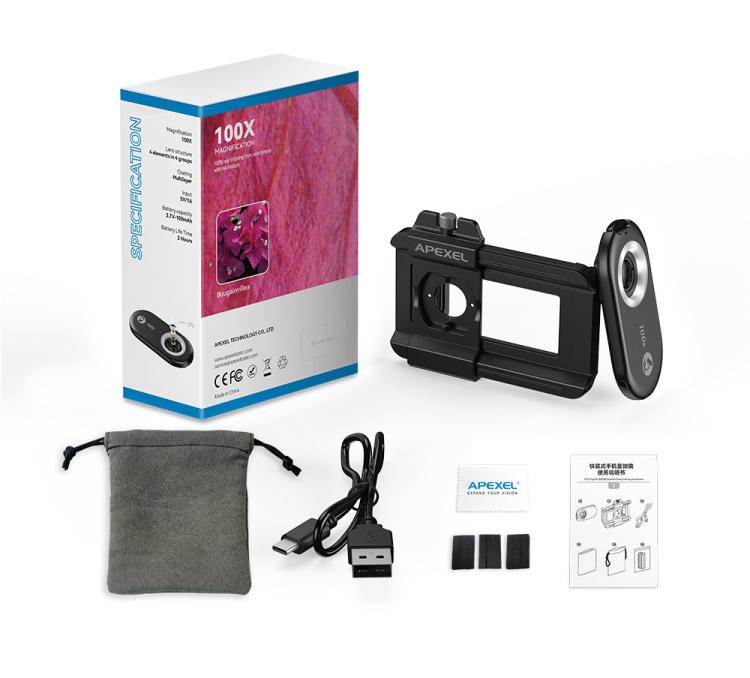 APEXEL APL-MS100 100X Portable Cell Phone Microscope With LED Lights