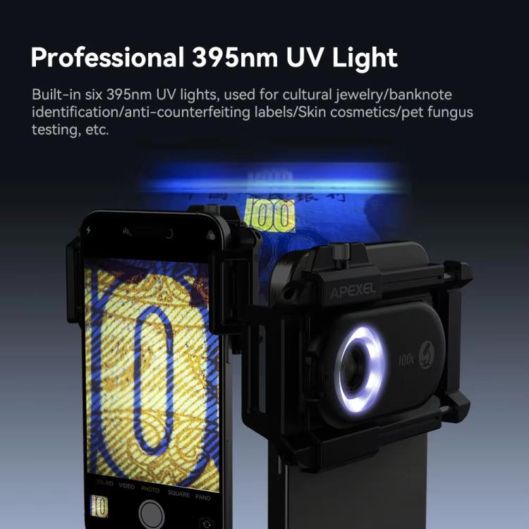 APEXEL APL-MS100 100X Portable Cell Phone Microscope With LED Lights