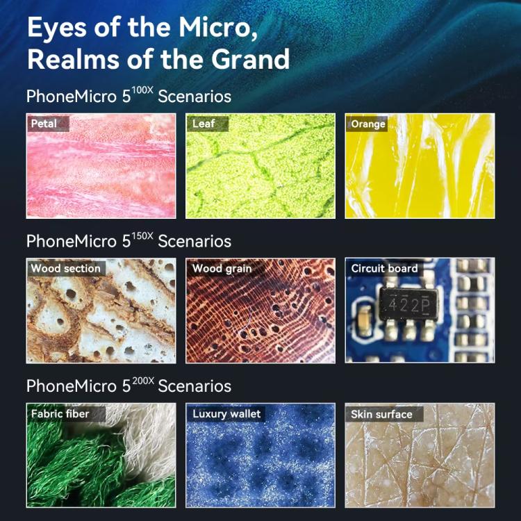 APEXEL APL-MS3IN1 100/150/200X Portable Microscope Cell Phone Lens With LED/ UV Lights Built-in CPL Filter