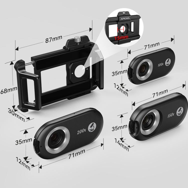 APEXEL APL-MS3IN1 100/150/200X Portable Microscope Cell Phone Lens With LED/ UV Lights Built-in CPL Filter