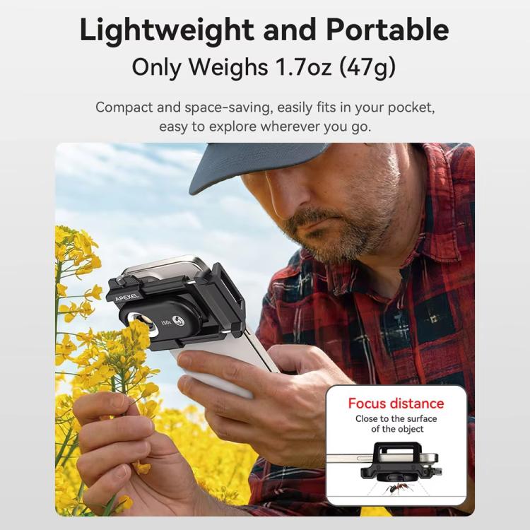 APEXEL APL-MS150 150X Portable Microscope Cell Phone Lens With LED/ UV Lights Built-in CPL Filter