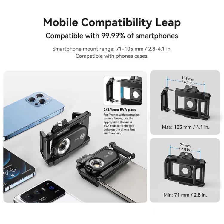 APEXEL APL-MS150 150X Portable Microscope Cell Phone Lens With LED/ UV Lights Built-in CPL Filter