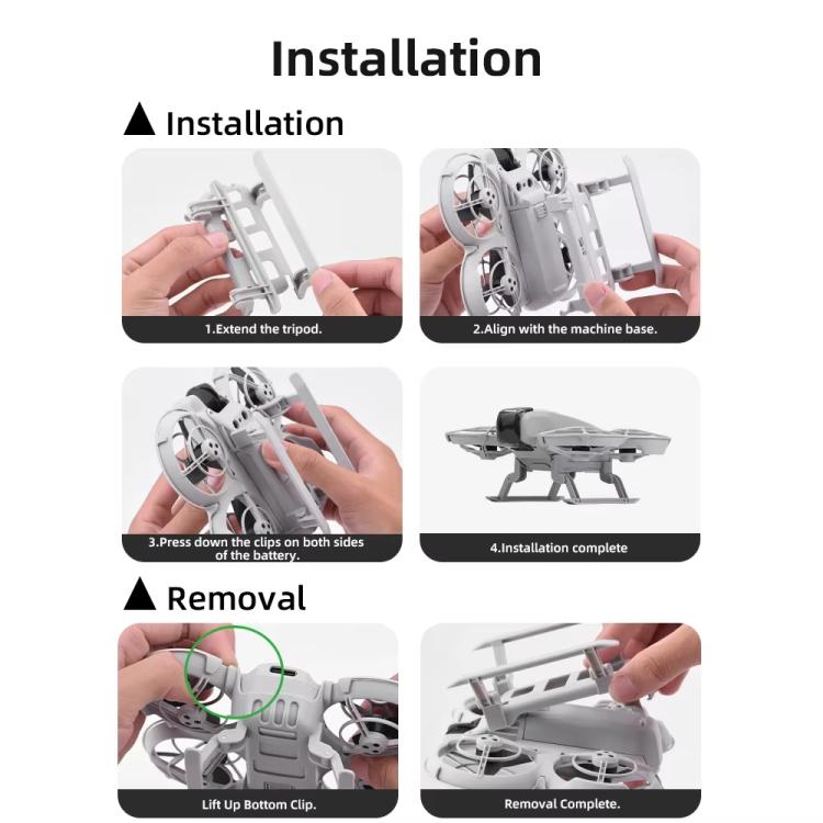 For DJI Neo BRDRC NEO021 Boosting Kickstand Drone Landing Gear Folding Sled Kickstand - Gray