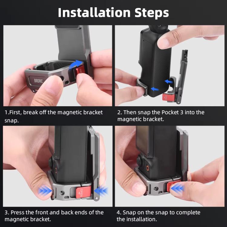 For DJI OSMO Pocket 3 BRDRC PO3005 Multi-functional Magnetic Base Expansion Back Clip Holder Adapter Bezel Accessory - Tarnish