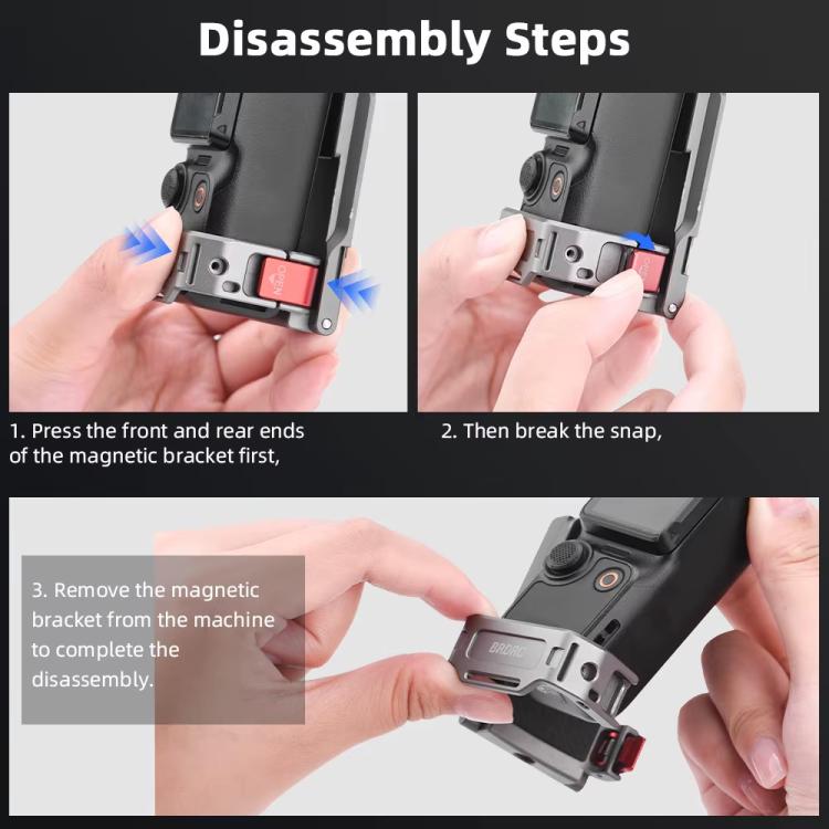 For DJI OSMO Pocket 3 BRDRC PO3005 Multi-functional Magnetic Base Expansion Back Clip Holder Adapter Bezel Accessory - Tarnish