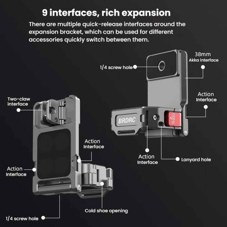For DJI OSMO Pocket 3 BRDRC PO3005 Multi-functional Magnetic Base Expansion Back Clip Holder Adapter Bezel Accessory - Tarnish