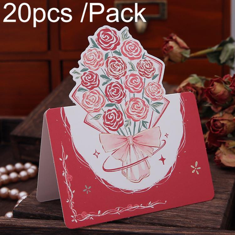 20pcs /Pack Three-Dimensional Rose Valentine Day Greeting Card Mother Day Message Card
