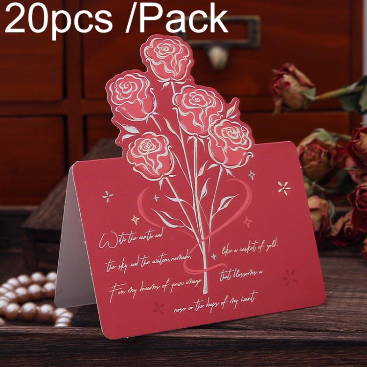 20pcs /Pack Three-Dimensional Rose Valentine Day Greeting Card Mother Day Message Card