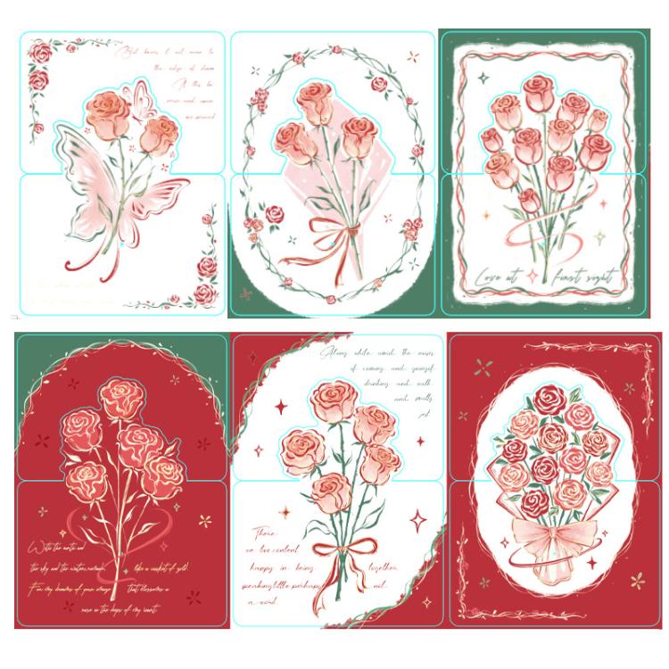 20pcs /Pack Three-Dimensional Rose Valentine Day Greeting Card Mother Day Message Card