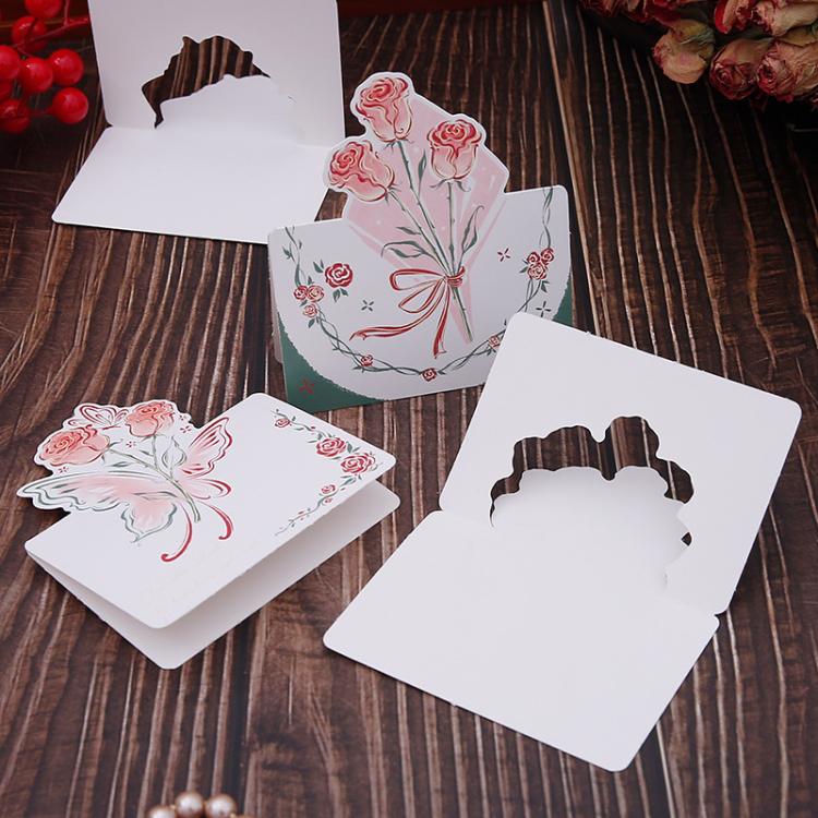 20pcs /Pack Three-Dimensional Rose Valentine Day Greeting Card Mother Day Message Card