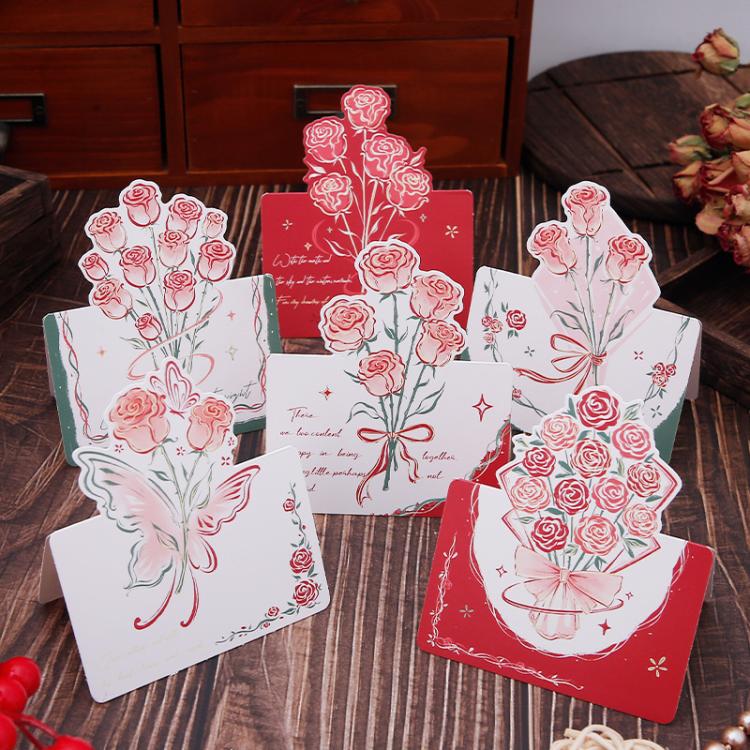 20pcs /Pack Three-Dimensional Rose Valentine Day Greeting Card Mother Day Message Card
