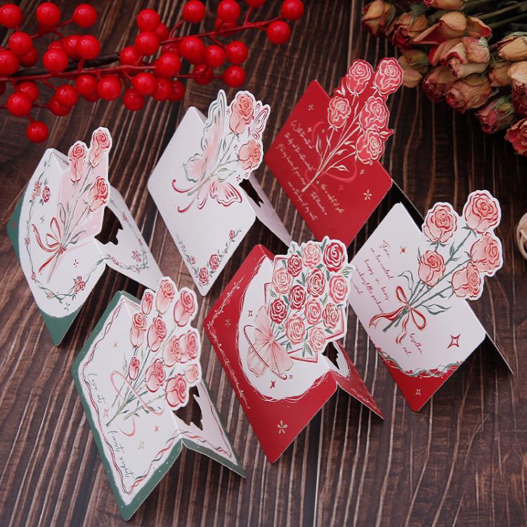 20pcs /Pack Three-Dimensional Rose Valentine Day Greeting Card Mother Day Message Card