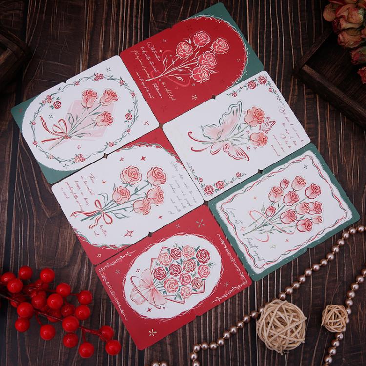 20pcs /Pack Three-Dimensional Rose Valentine Day Greeting Card Mother Day Message Card